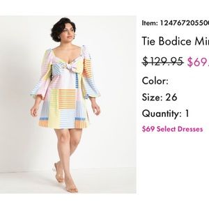 ELOQUII tie front mini long sleeve pastel dress plus size 26